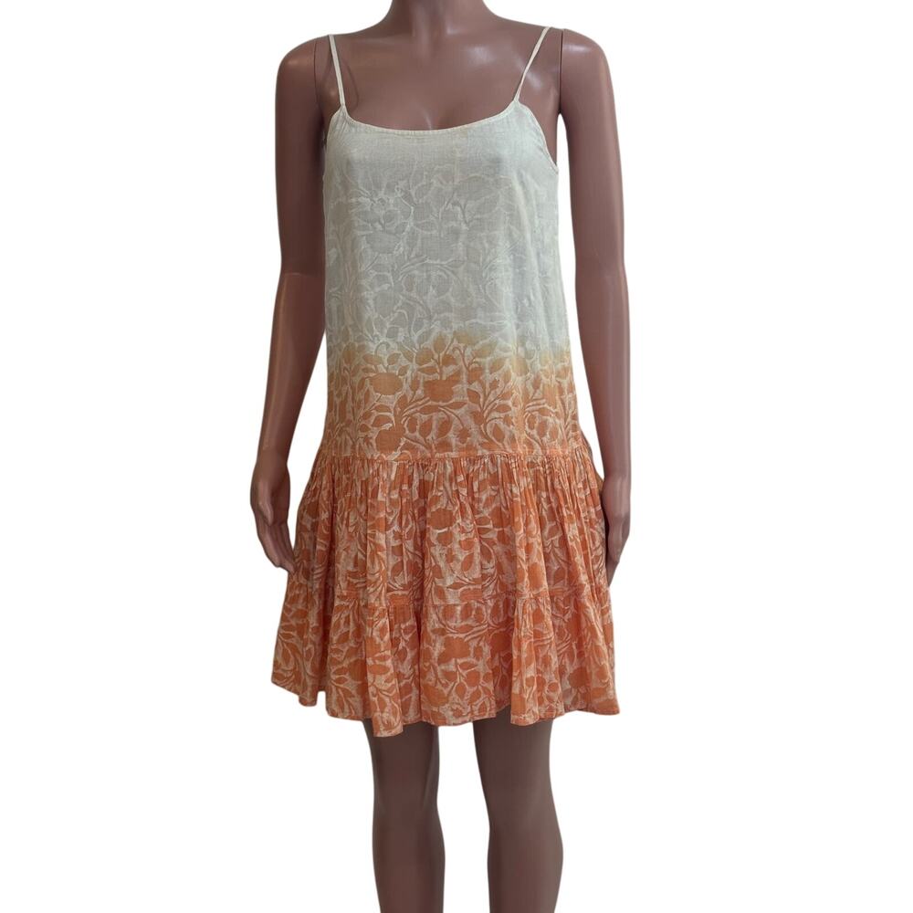 Juliet Dunn London Dress Sz 1 / S Tiered Mini Trapeze White Orange Floral Ombre